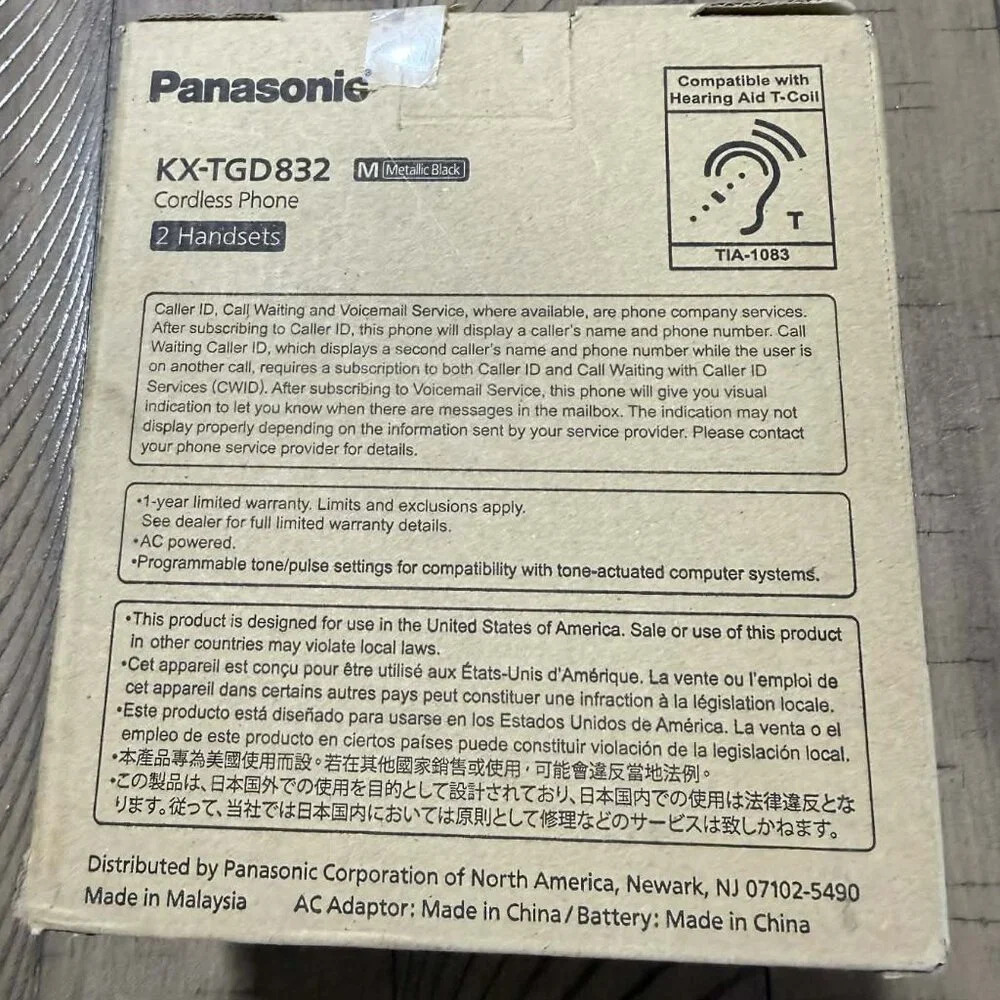 Panasonic KX-TGD832M Cordless Phone System 2 Handsets Caller ID Metallic Black